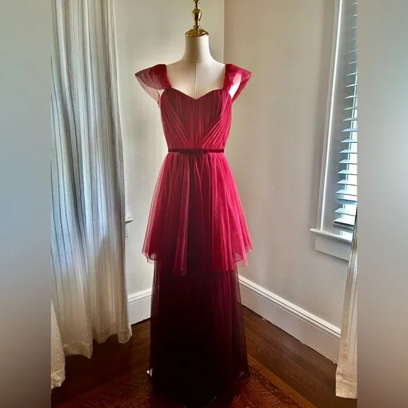 Marchesa Notte Red Mesh Gown - Picture 1 of 8